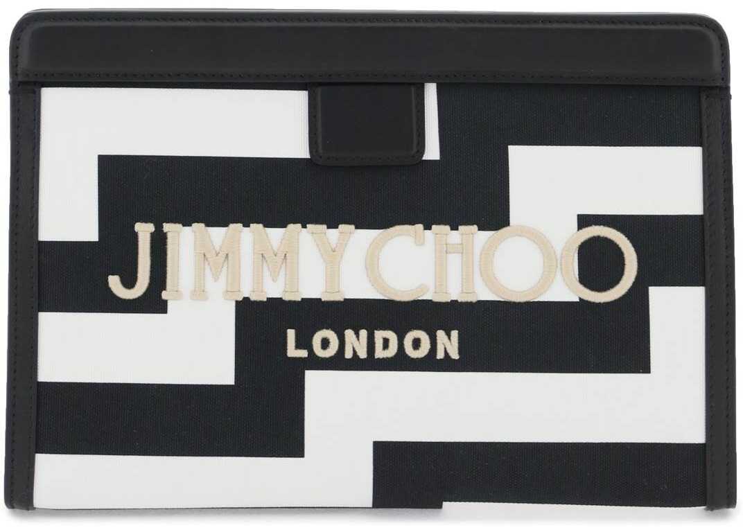 Jimmy Choo Canvas Avenue Pouch BLACK WHITE NEUTRAL