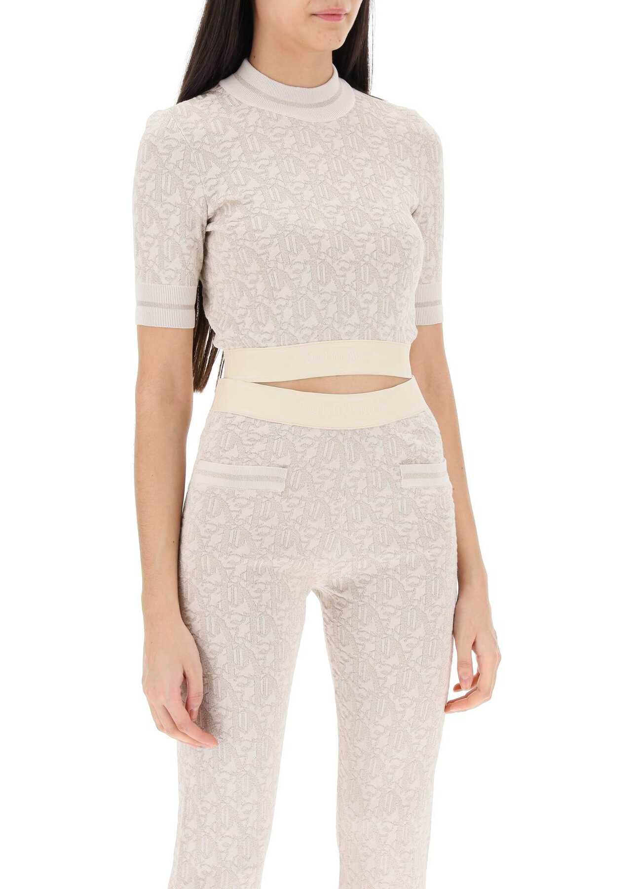 Palm Angels Monogram Cropped Top In Lurex Knit OFF WHITE BEIGE