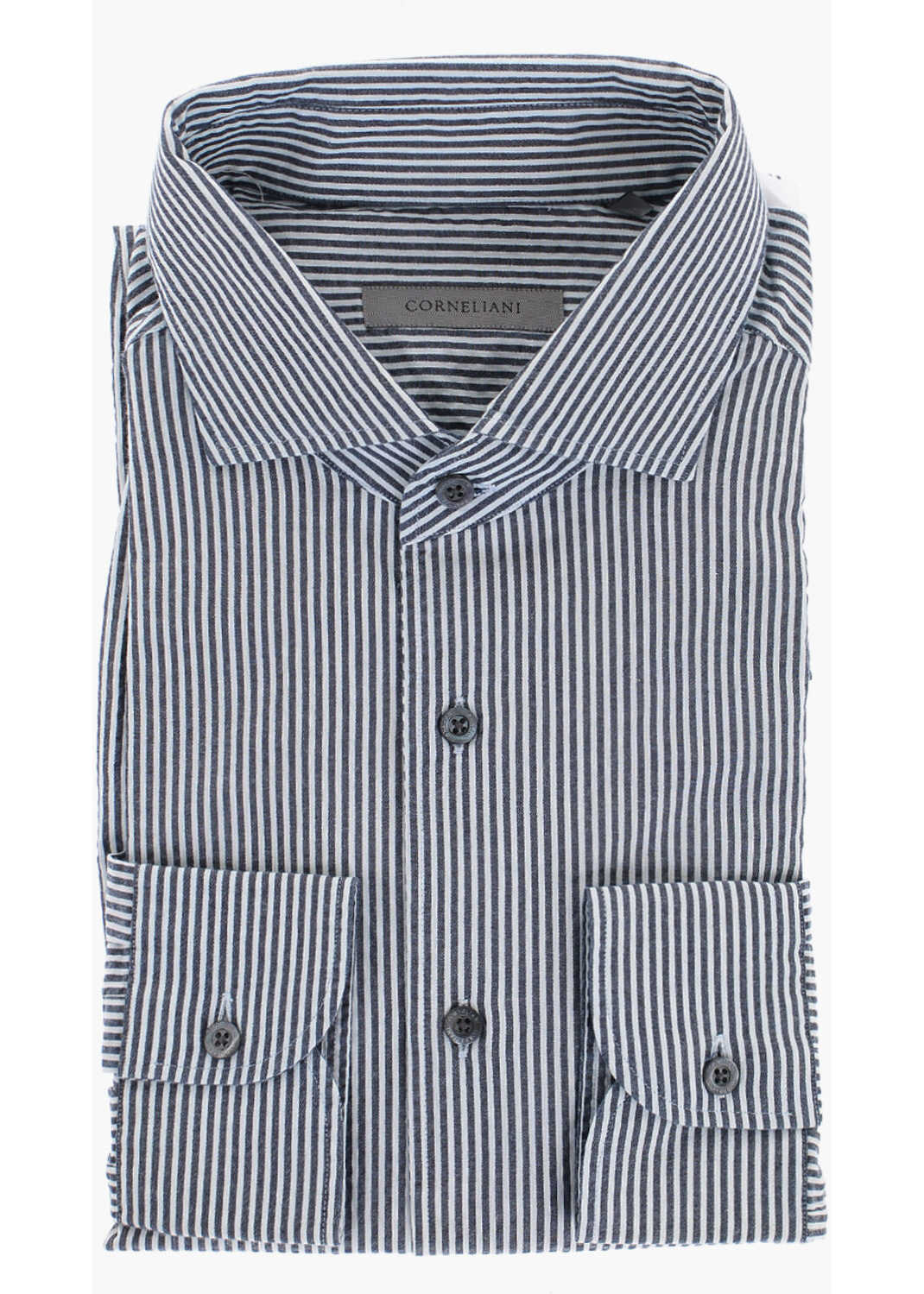 CORNELIANI Awning Stripe Cotton Shirt Blue