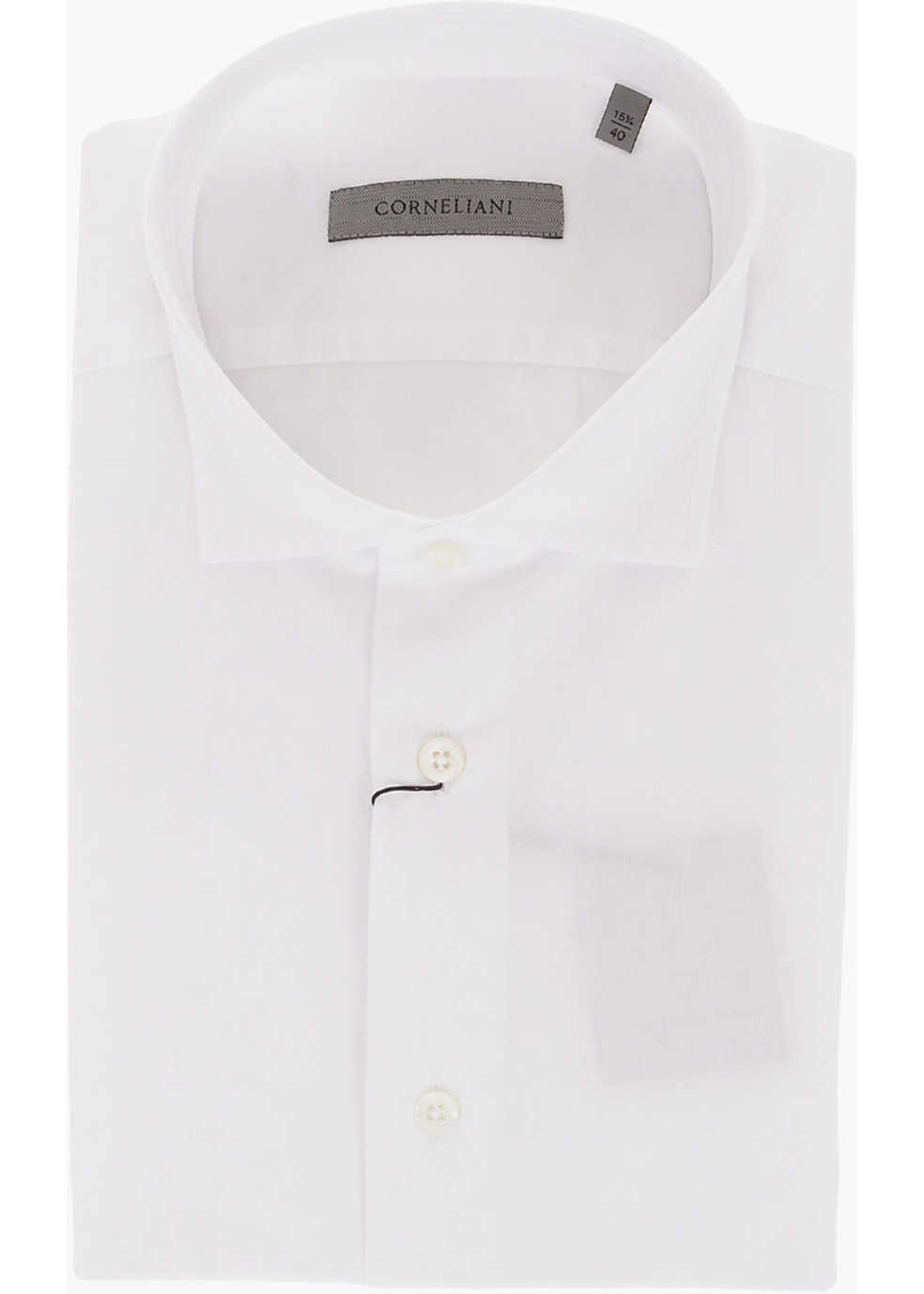 CORNELIANI Cotton Shirt With Geometric Patterned Bottom White