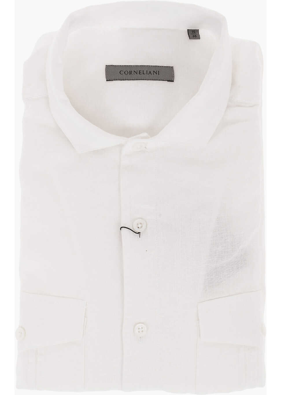 CORNELIANI Short-Sleeved Flax Shirt With Utility Pockets White