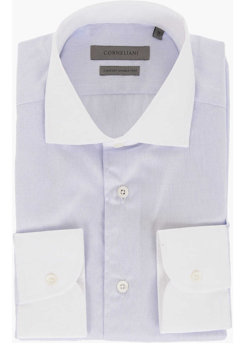 CORNELIANI Jacquard Cotton Shirt With Contrasting Collar And Cuffs Light Blue