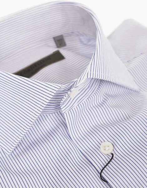 Camasi casual CORNELIANI Su Misura Pinstriped Cotton Shirt With Standard Collar Light Blue Barbati (BM 12564390) 2