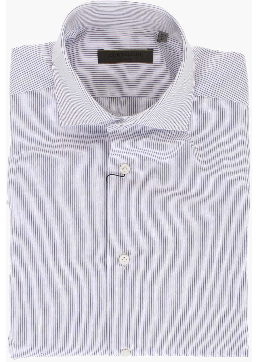 CORNELIANI Su Misura Pinstriped Cotton Shirt With Standard Collar Light Blue