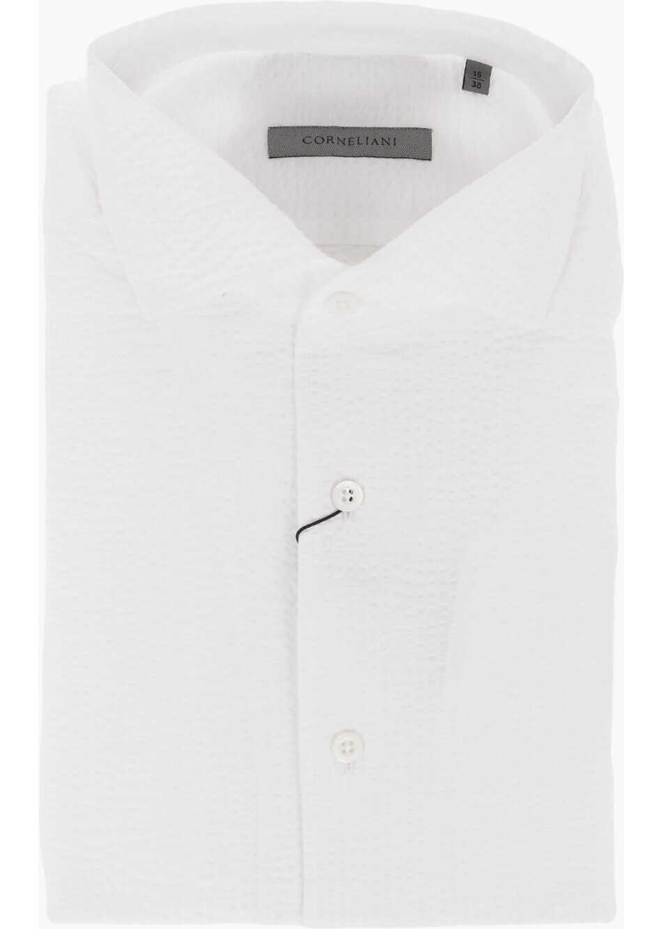 CORNELIANI Bubble Effect Jacquard Cotton Shirt With Standard Collar White