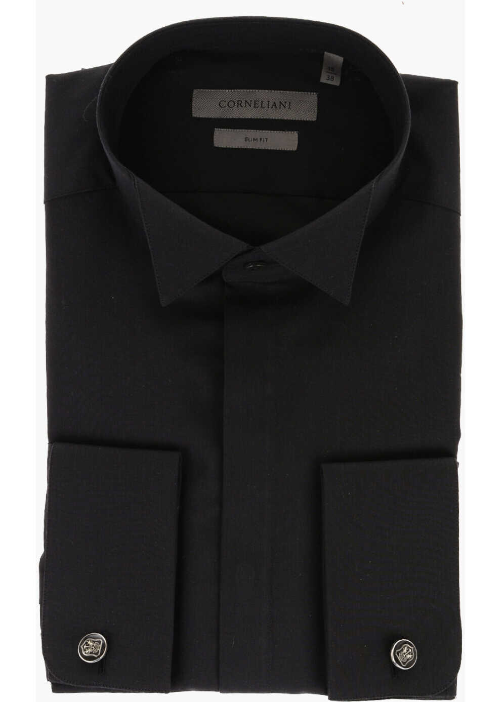 CORNELIANI Silk Blend Slim Fit Shirt With Wing-Tip Collar Black