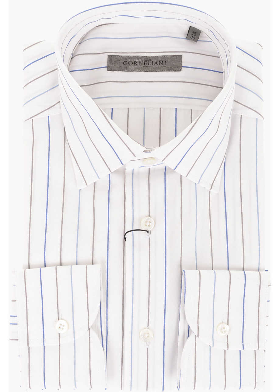 CORNELIANI Pinstriped Motif Cotton Shirt White