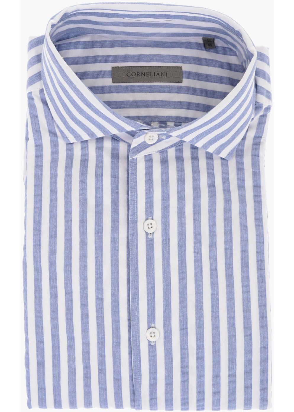 CORNELIANI Awning Stripe Cotton Shirt Light Blue