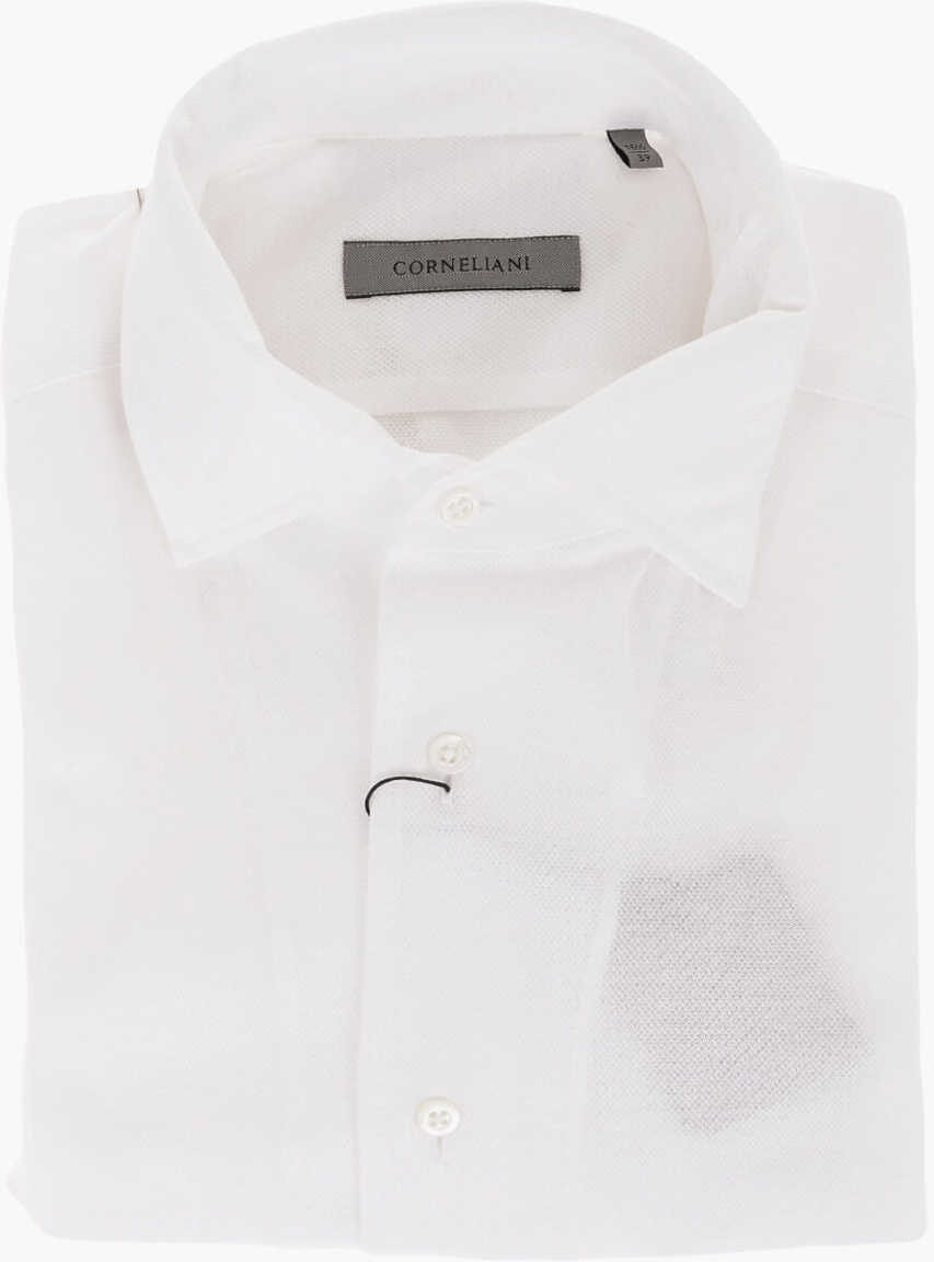 CORNELIANI Standard Collar Hopsack Cotton Shirt White