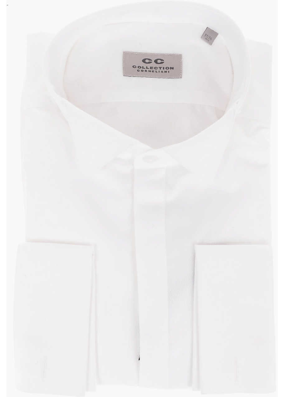 CORNELIANI Cc Collection Jacquard Cotton Shirt With Wing-Tip Collar White