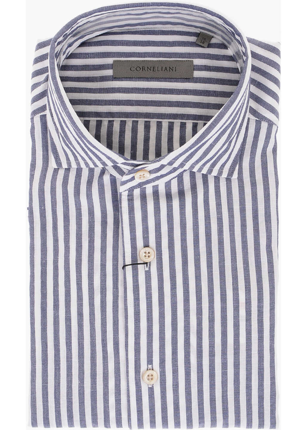 CORNELIANI Awning Striped Cotton Blend Shirt Blue