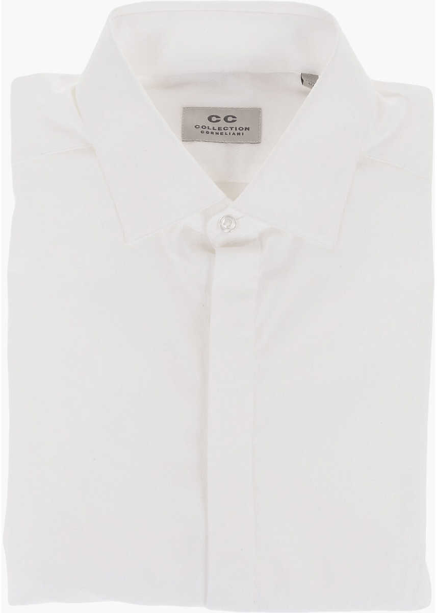 CORNELIANI Cc Collection Jacquard Cotton Shirt With Hidden Buttoning White