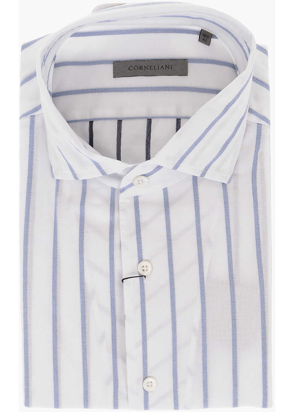 CORNELIANI Balanced Stripe Cotton Shirt With Standard Collar White