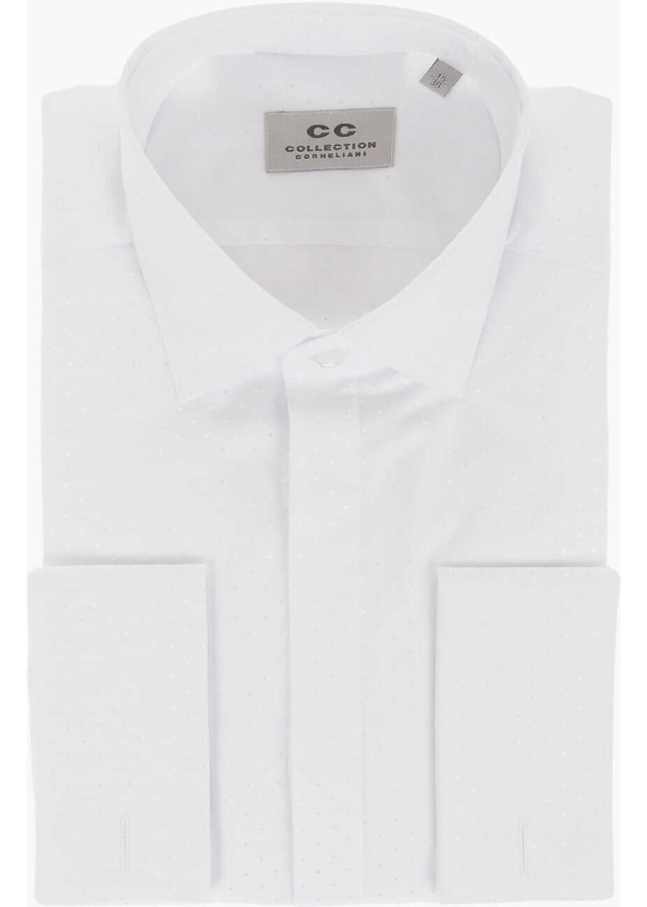 CORNELIANI Cc Collection Jacquard Cotton Blend Shirt With Polka Dot Mot White