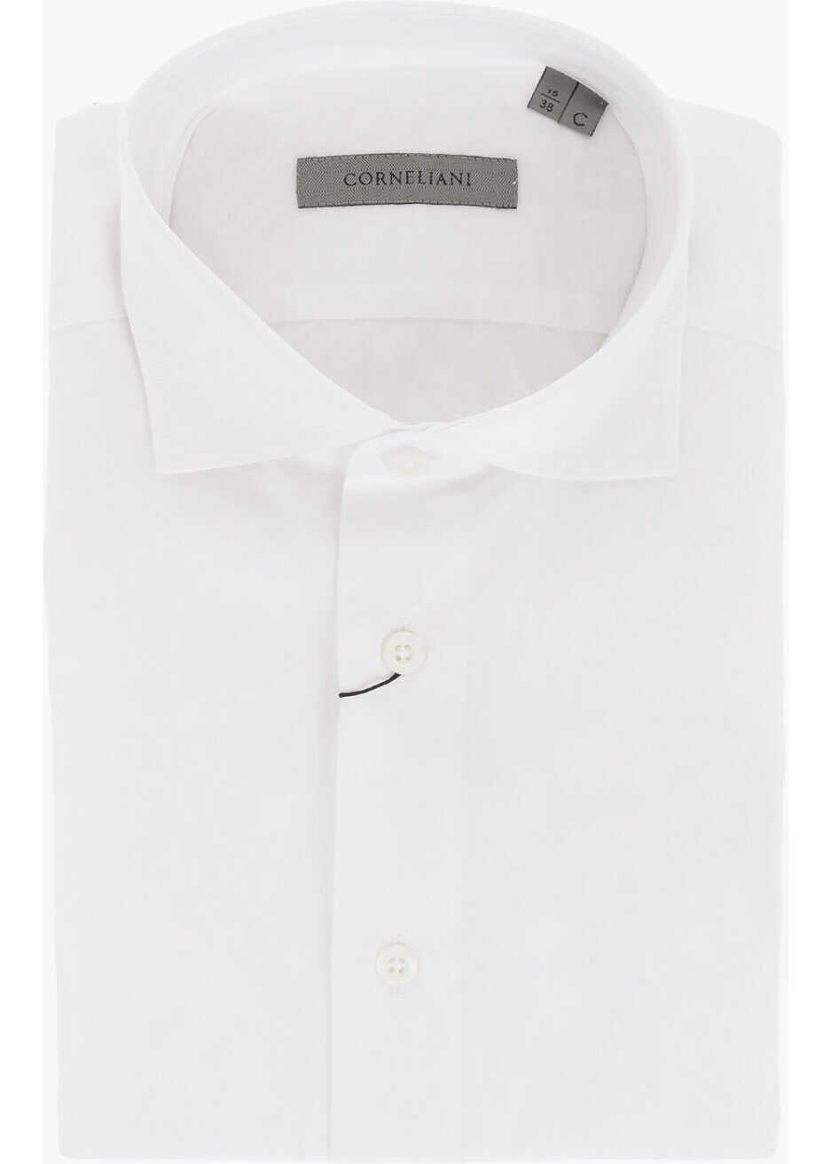 CORNELIANI Cotton Shirt With Geometric Patterned Bottom White