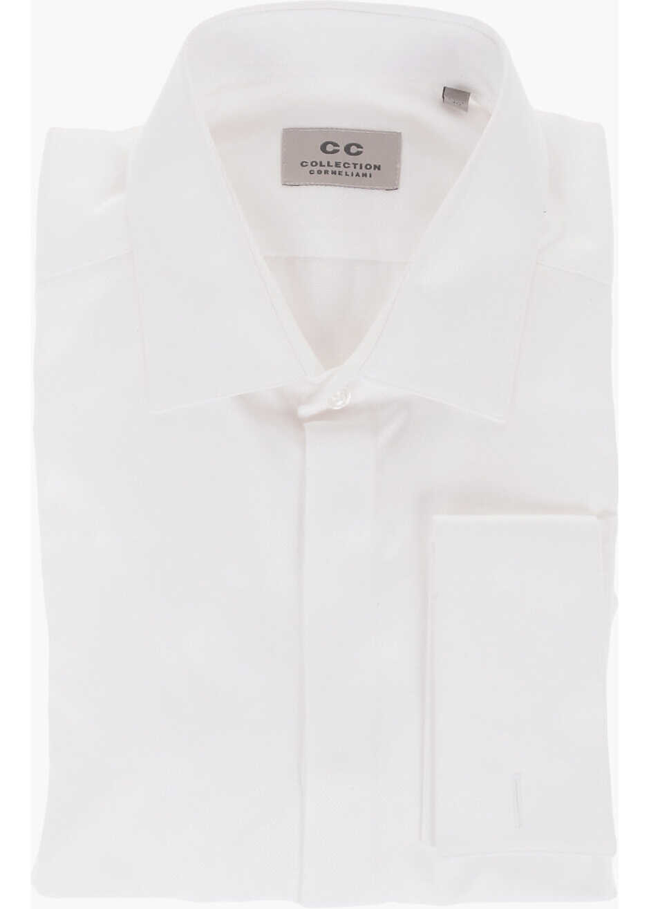 CORNELIANI Cc Collection Jacquard Cotton Shirt With Standard Collar White