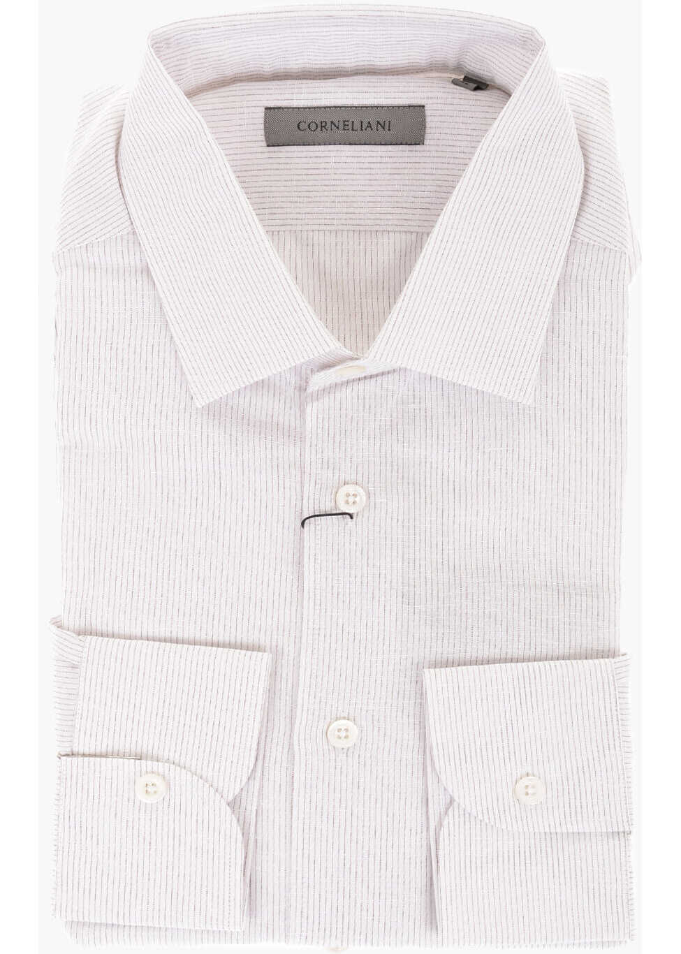 CORNELIANI Pinstriped Linen Blend Shirt White