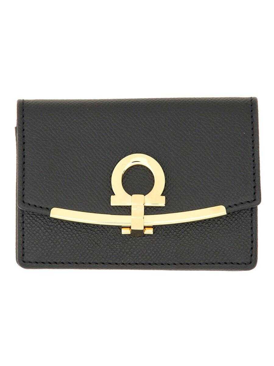 Ferragamo FERRAGAMO BUSINESS CARD HOLDER "HOOKS" BLACK