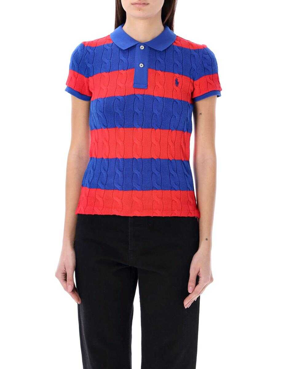 Ralph Lauren POLO RALPH LAUREN Cotton Cable knit striped polo shirt RED BLUE