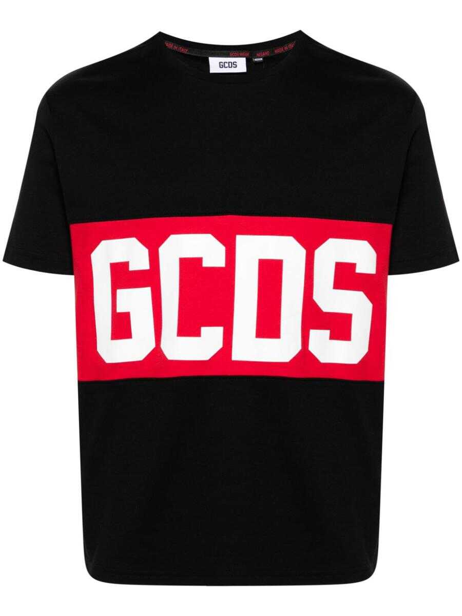 GCDS GCDS COTTON T-SHIRT WITH LOGO PRINT BLACK