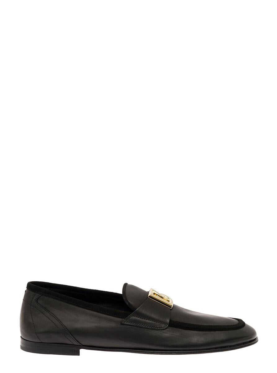 Dolce & Gabbana Black Loafers with Interlocking DG Logo Placque in Leather Man BLACK