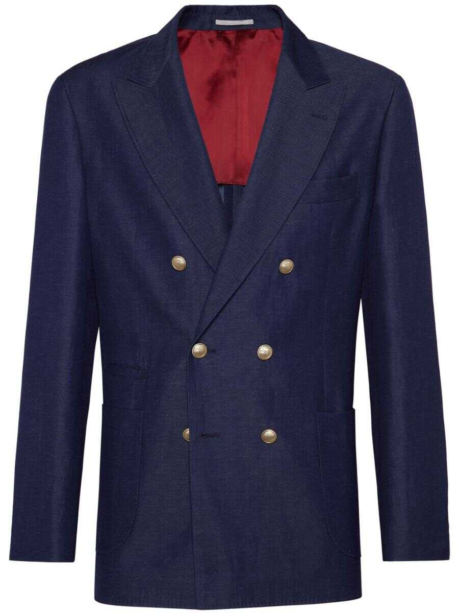 Brunello Cucinelli BRUNELLO CUCINELLI Wool and linenc blend double-breasted jacket BLUE And