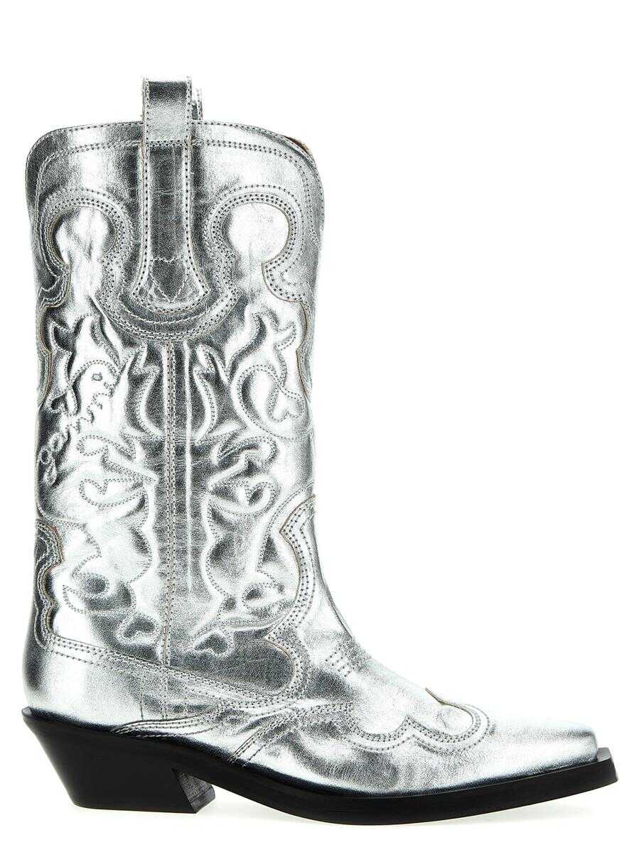 Ganni GANNI \'Silver Mid Shaft Embroidered Western\' boots SILVER