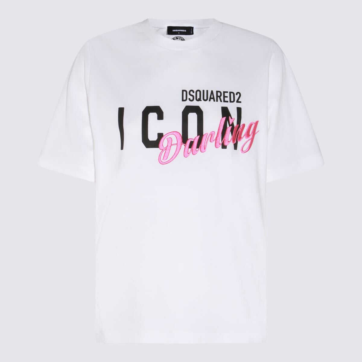 DSQUARED2 DSQUARED2 WHITE, BLACK AND PINK COTTON T-SHIRT WHITE