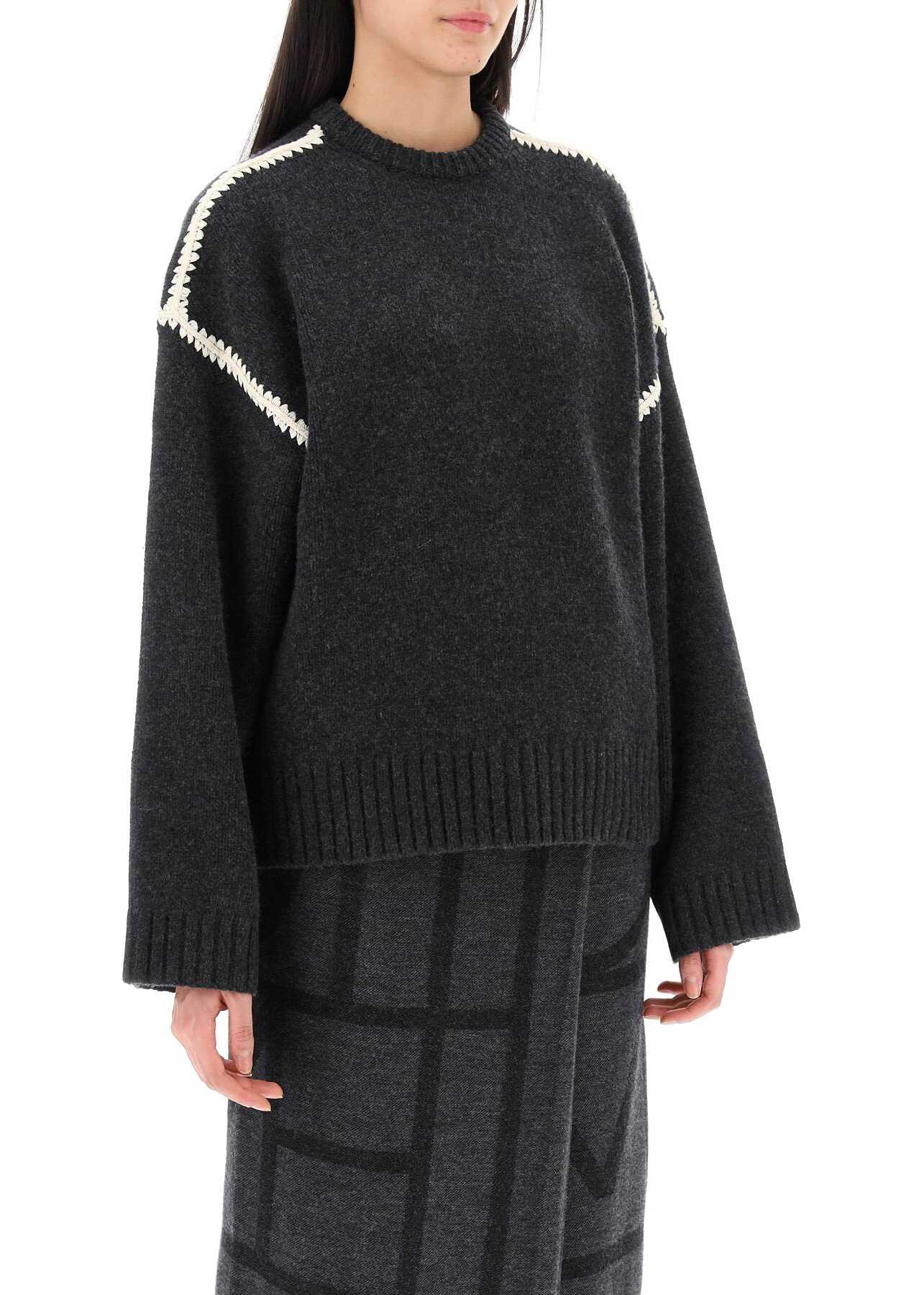 TOTÊME Sweater With Contrast Embroideries GREY MELANGE