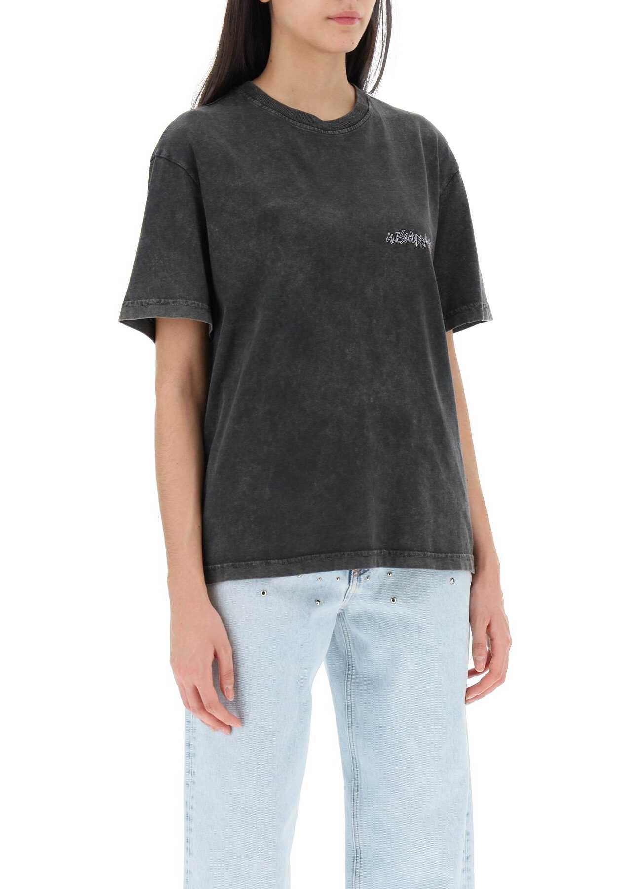 Alessandra Rich Oversized T-Shirt With Print And Rhinestones GREY