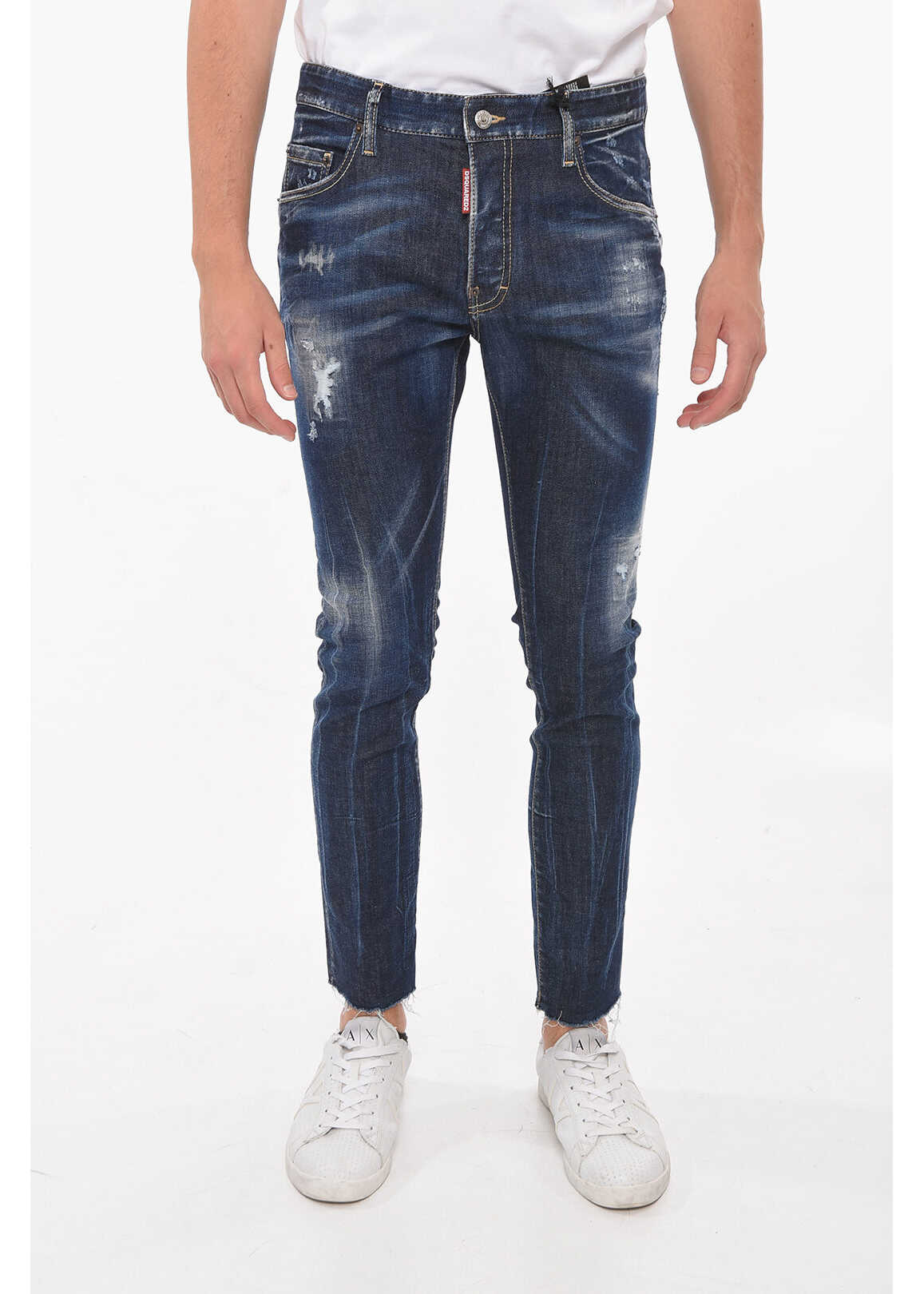 DSQUARED2 Super-Twinky-Fitting Dark-Washed Denims With Distressed Deta* Blue