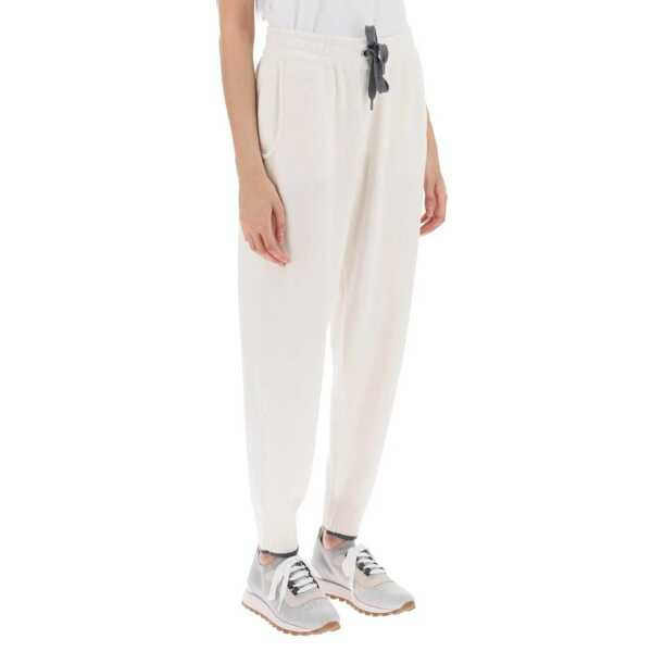 Pantaloni casual Brunello Cucinelli Brunello Cucinelli Cashmere Jogging Pants White Femei (BM 12573522) 2