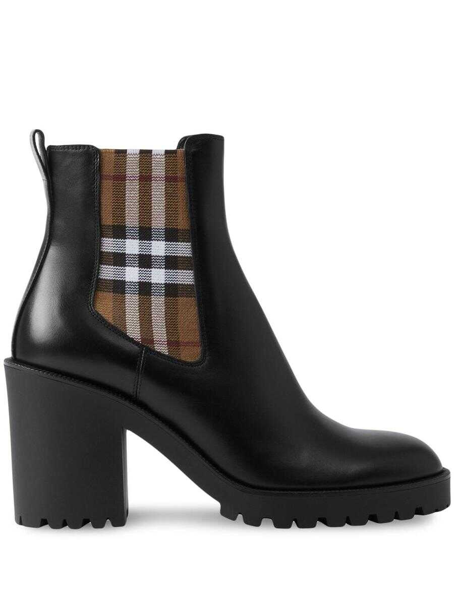 Burberry BURBERRY Check motif leather ankle boots BLACK
