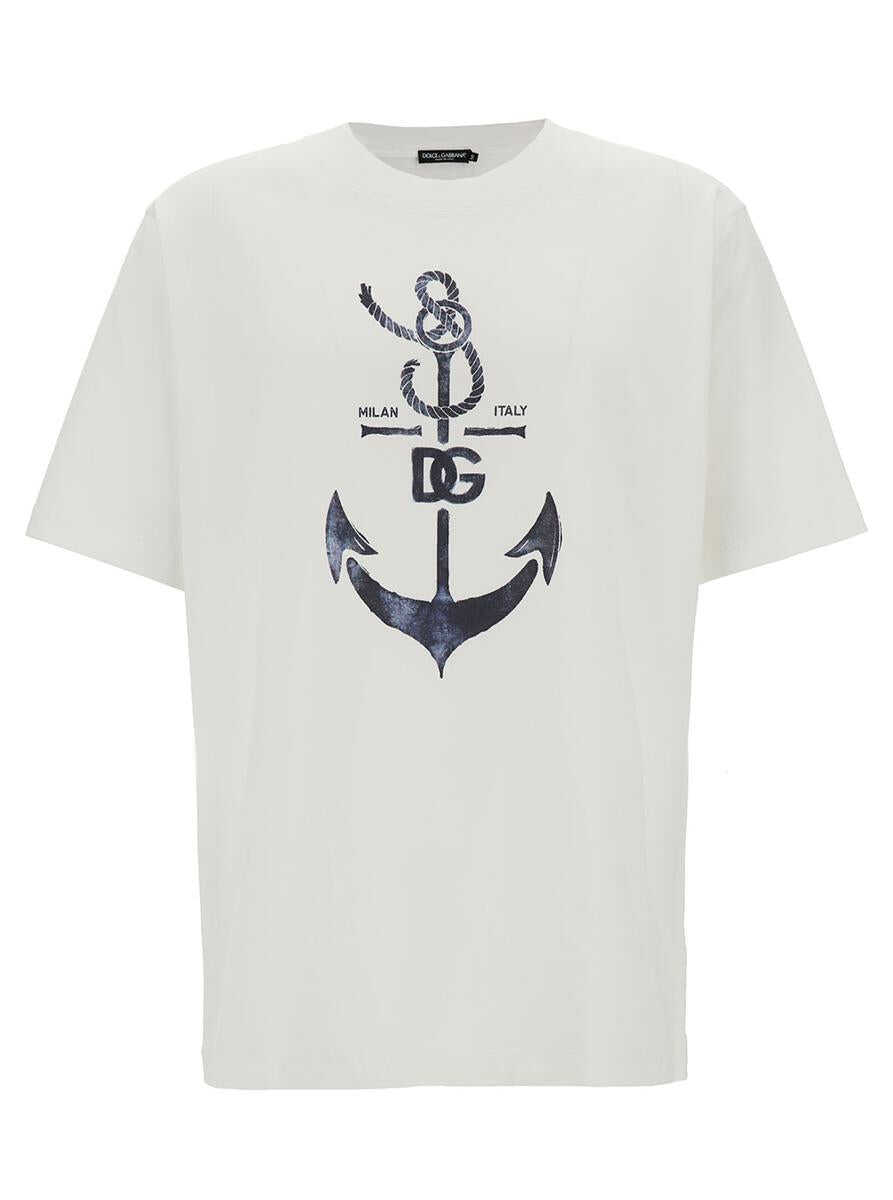 Dolce & Gabbana Oversized White T-Shirt with Branded Anchor Print in Cotton Man WHITE