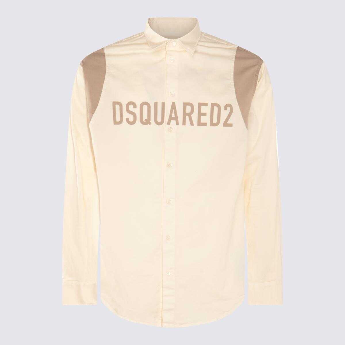 DSQUARED2 DSQUARED2 CREAM AND BEIGE COTTON BLEND SHIRT 0FF-WHITE