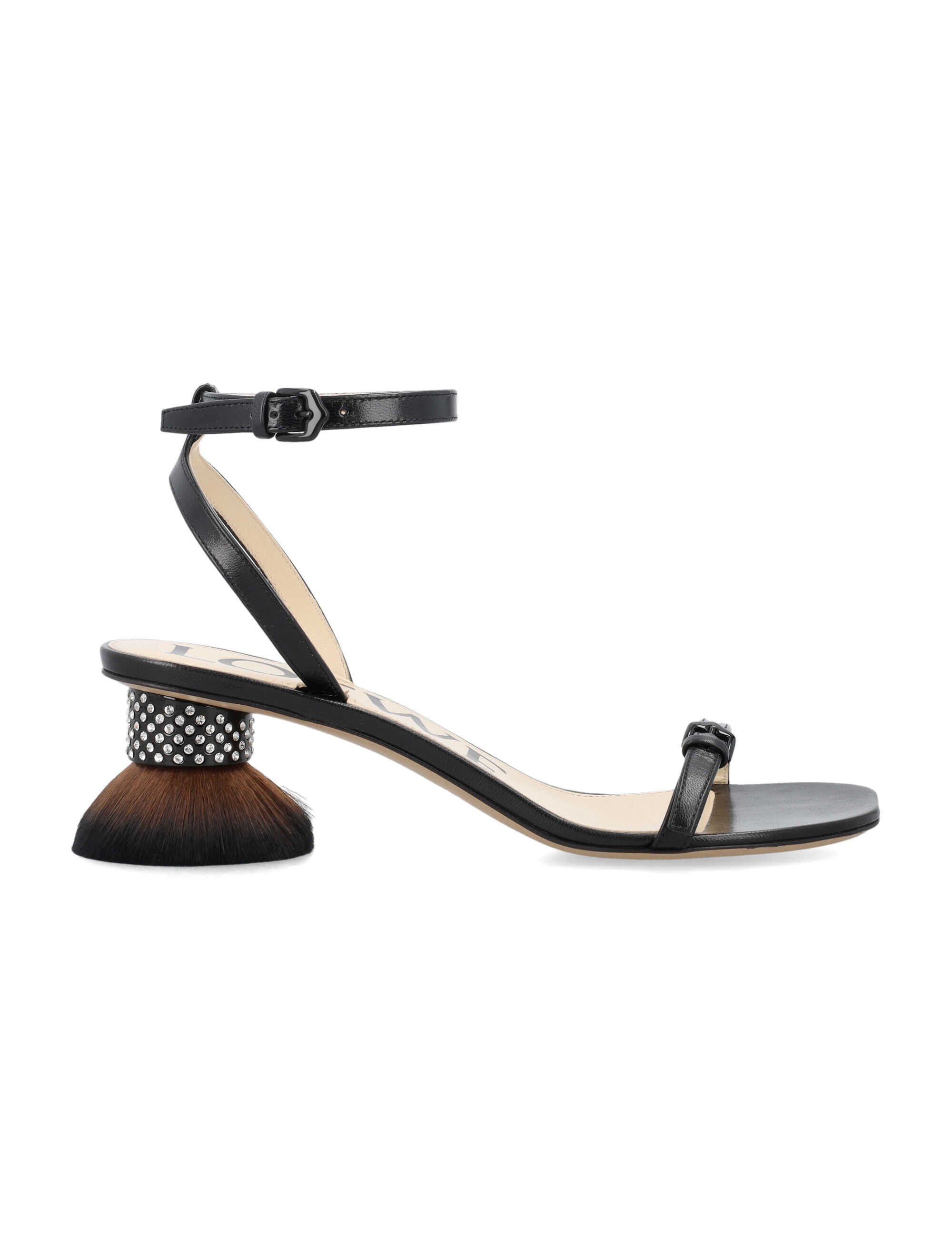 Loewe Petal brush heel sandal in lambskin Black