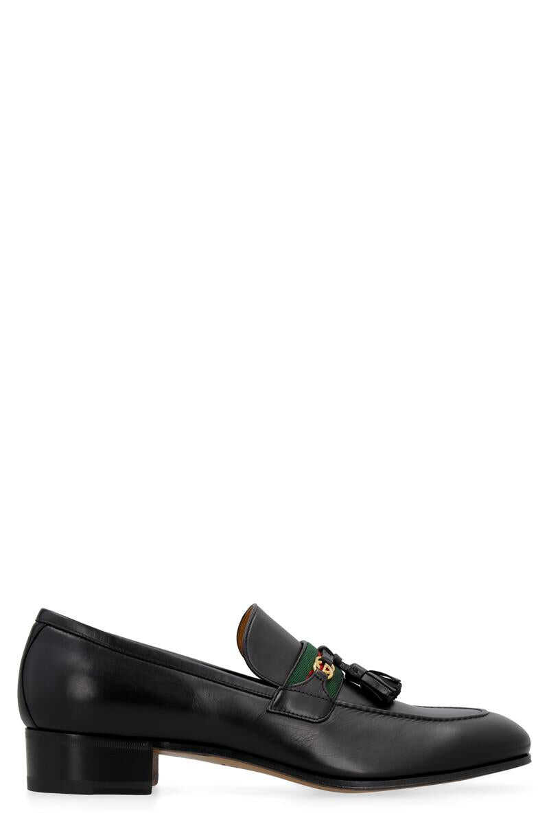 Gucci GUCCI WEB DETAIL LEATHER LOAFERS BLACK