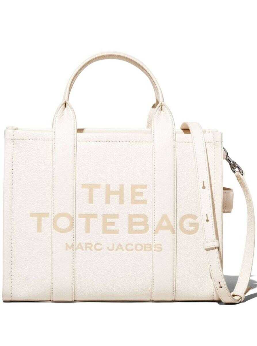 Marc Jacobs \'The Small Tote Bag\' White Shoulder Bag with Logo in Grainy Leather Woman Marc Jacobs WHITE