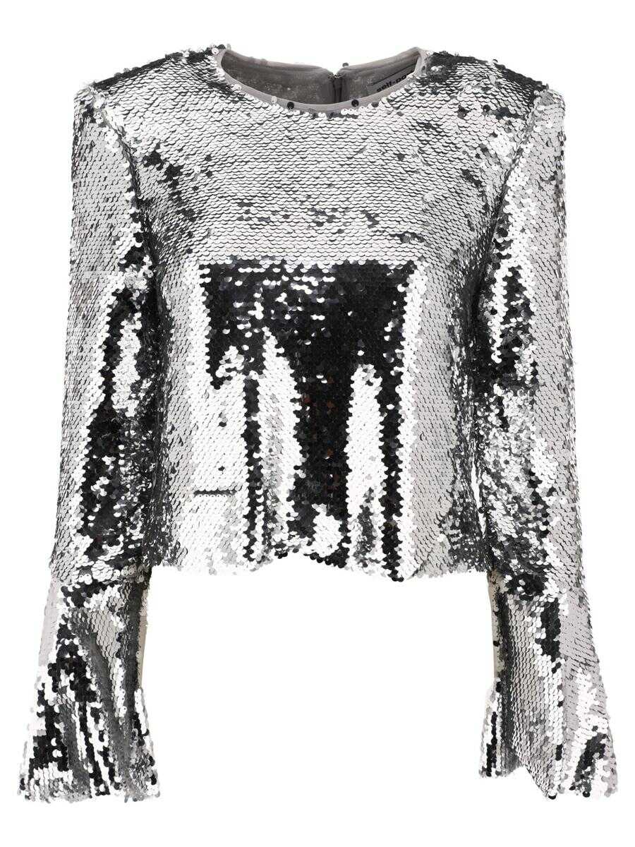 Self-Portrait SELF-PORTRAIT Sequinned flared top SILVER