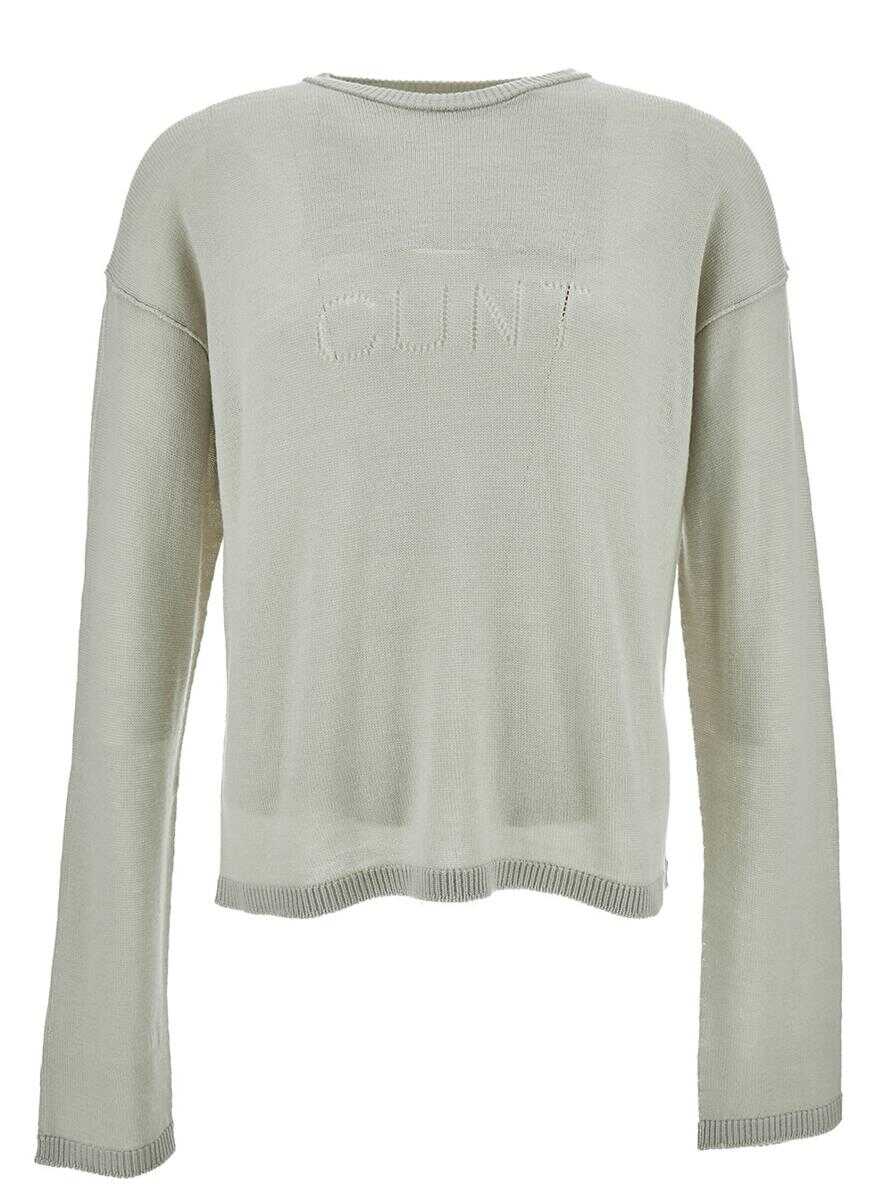 Rick Owens Grey Long Sleeve Top with Cunt Writing in Wool Man GREY