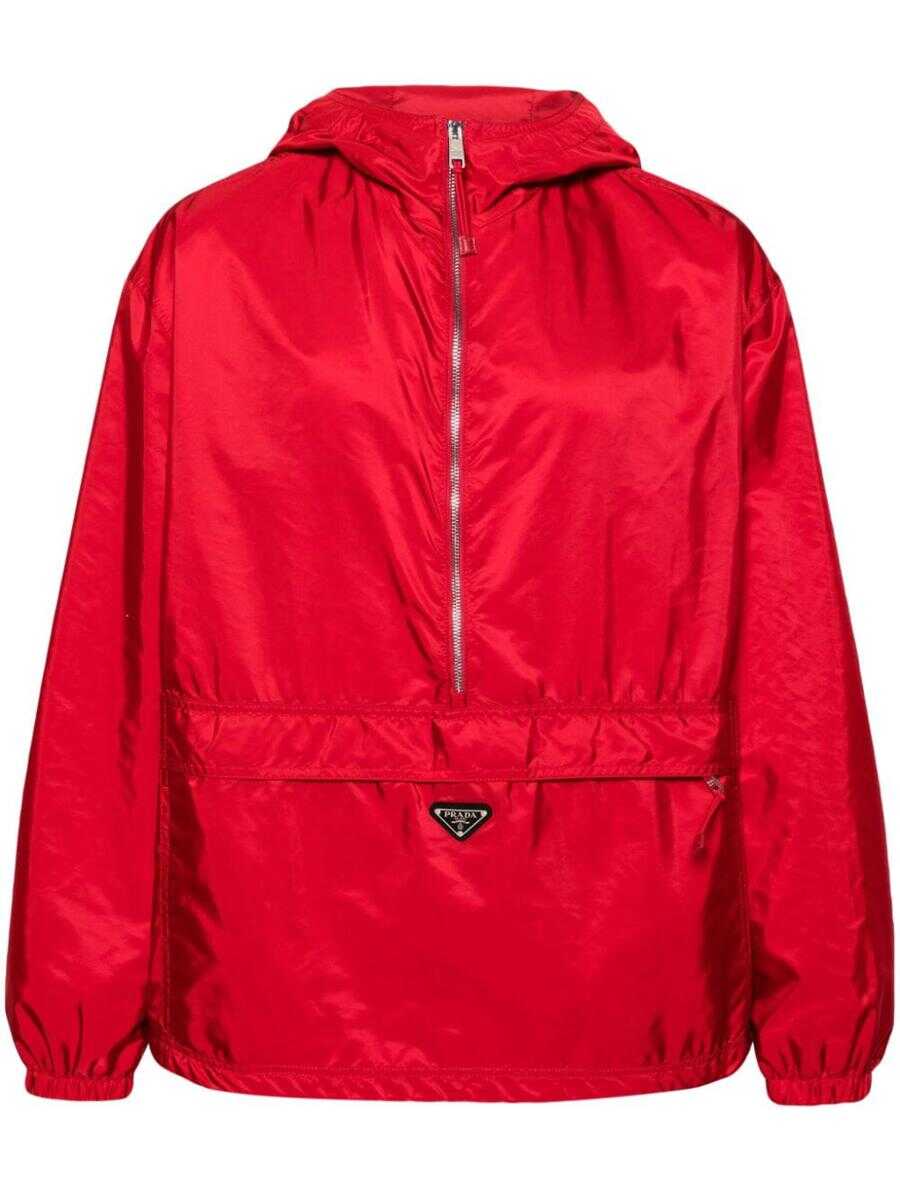 Prada PRADA enamel-logo hooded jacket ROSSO
