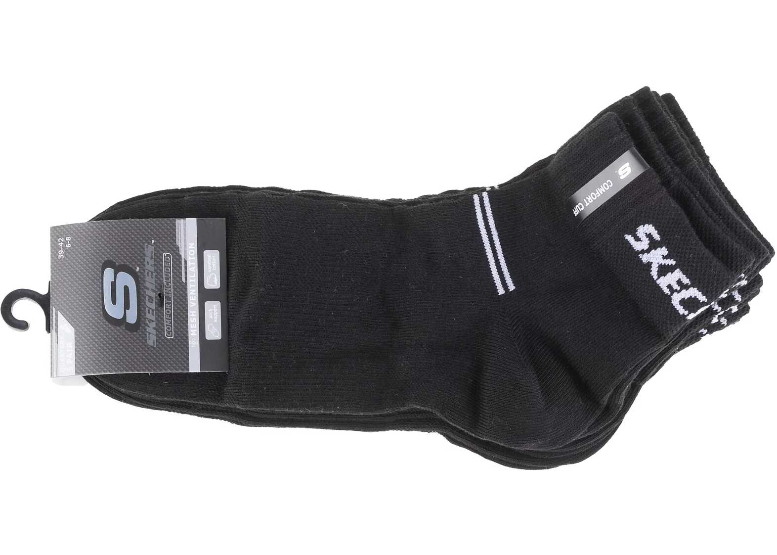 SKECHERS 5PPK Wm Mesh Ventilation Quarter Socks Black