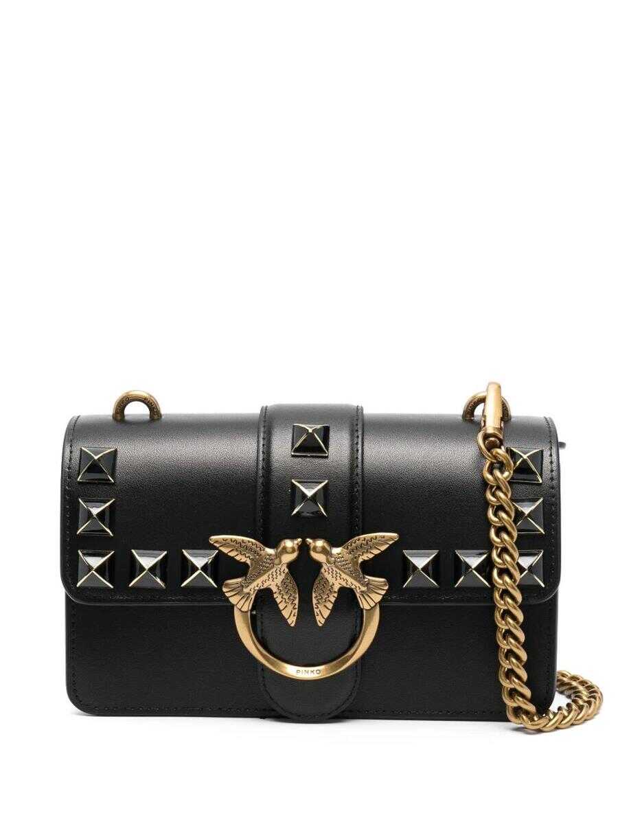 Pinko PINKO logo-plaque leather shoulder bag BLACK