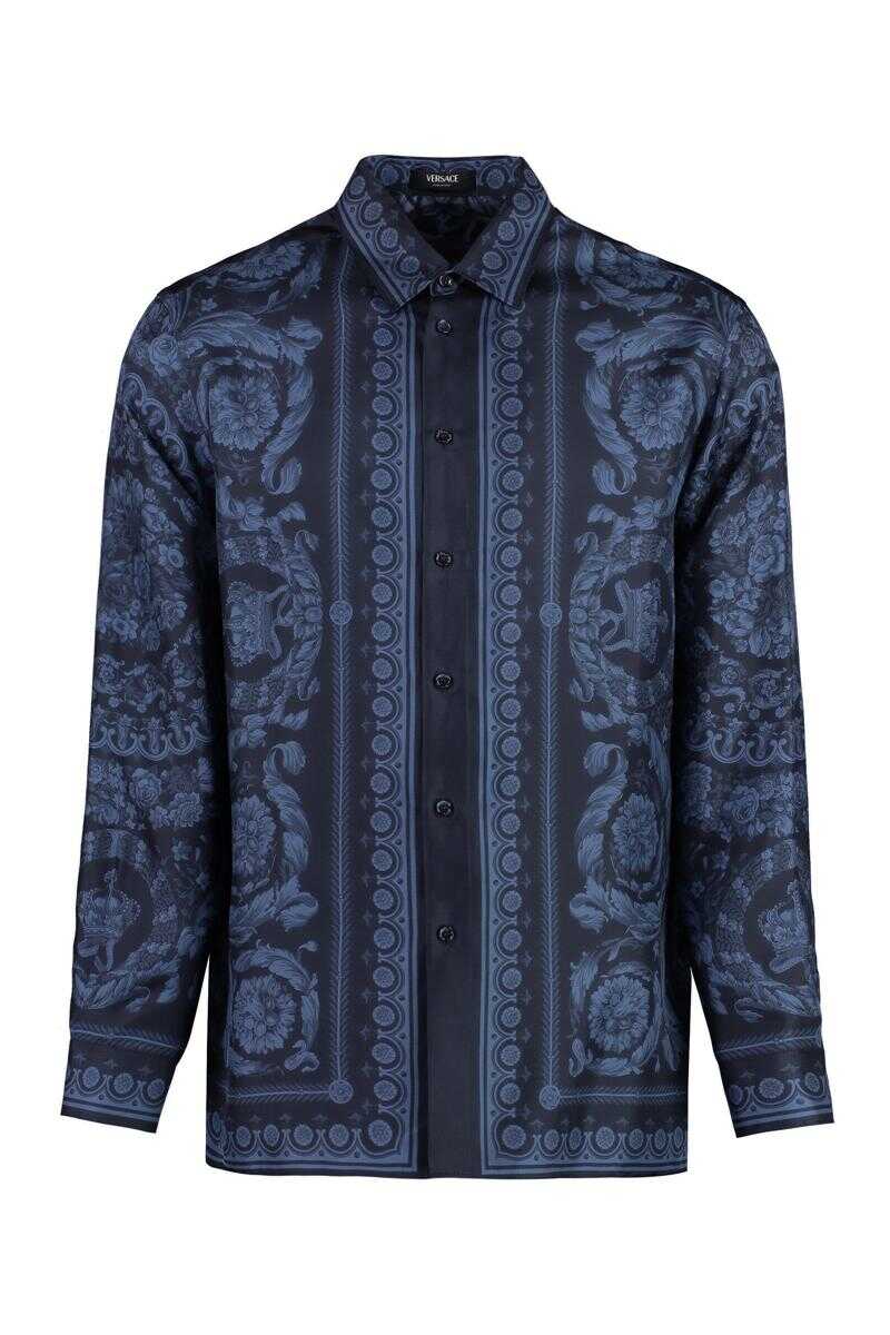 Versace VERSACE PRINTED SILK SHIRT BLUE