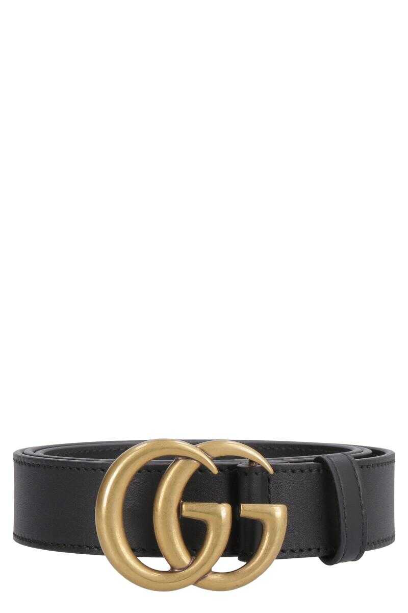 Gucci GUCCI DOUBLE G BUCKLE LEATHER BELT BLACK