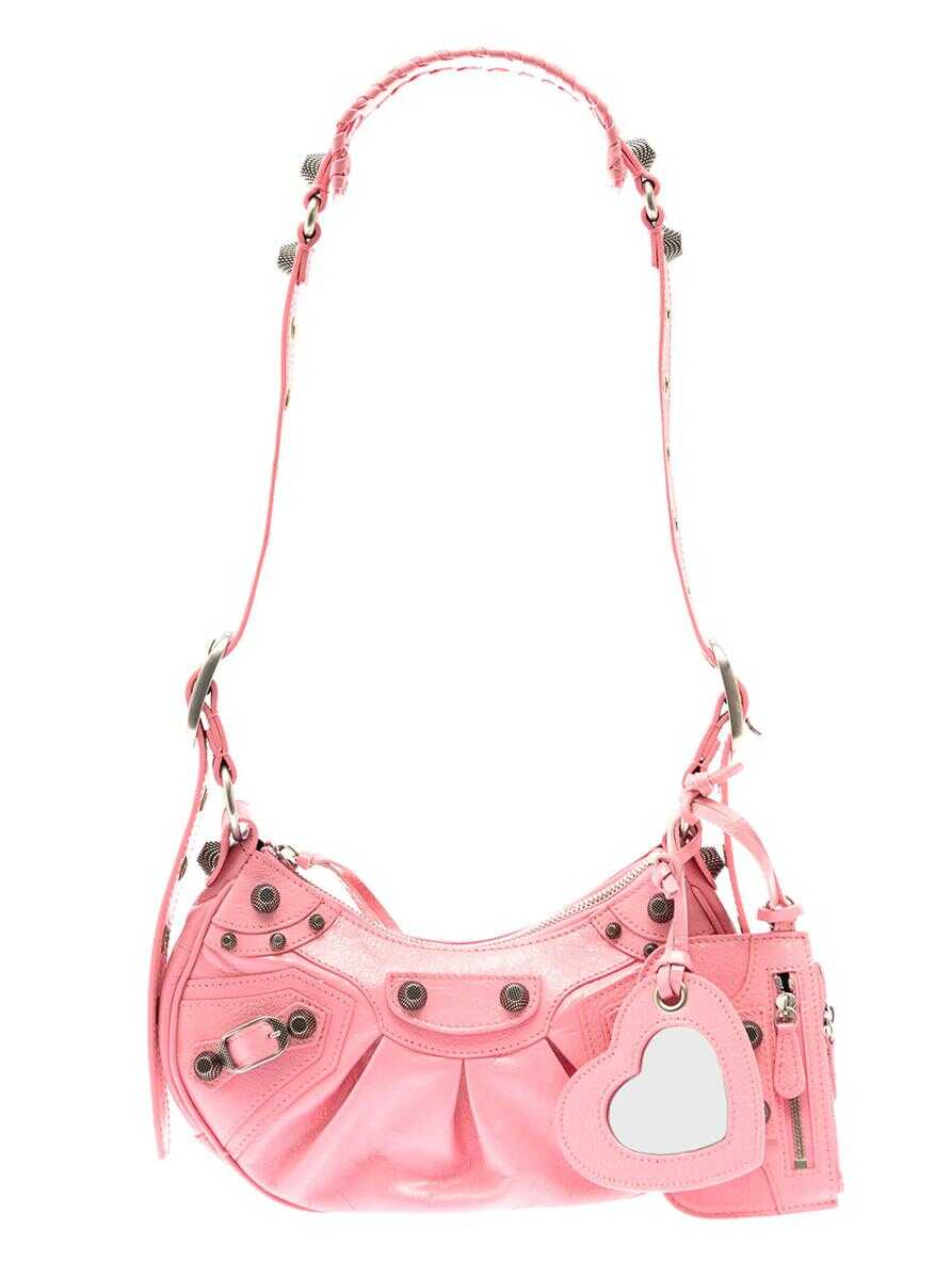 Balenciaga \'Le Cagole XS\' Pink Shoulder Bag with Removable Heart Mirror in Leather Woman PINK
