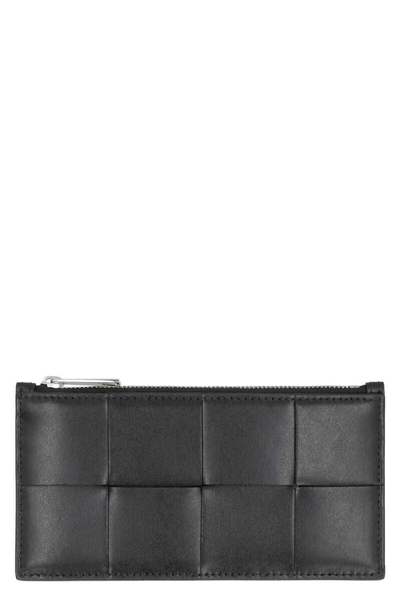 Bottega Veneta BOTTEGA VENETA CASSETTE LEATHER CARD HOLDER BLACK