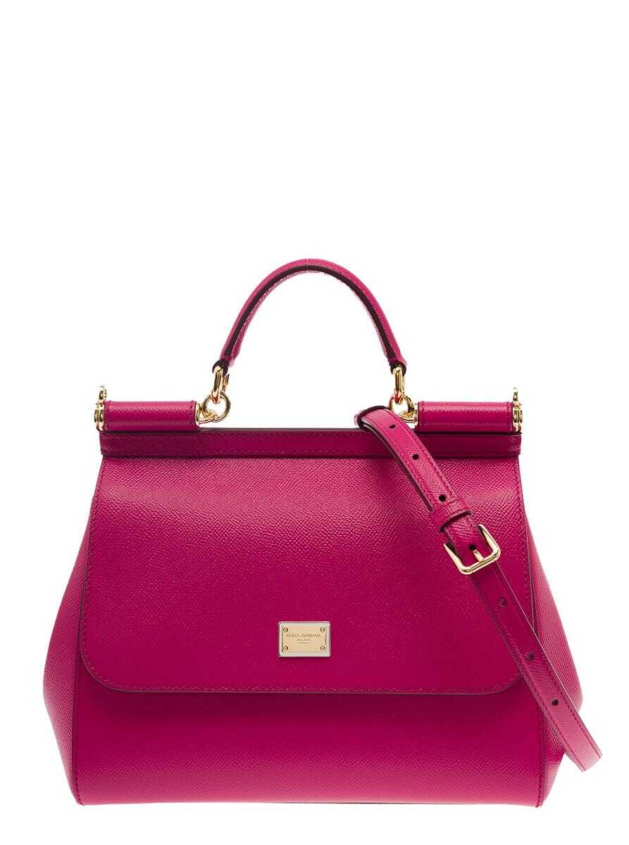 Dolce & Gabbana \'Small Sicily\' Fuchsia Handbag with Branded Galvanic Plaque in Dauphine Leather Woman PINK