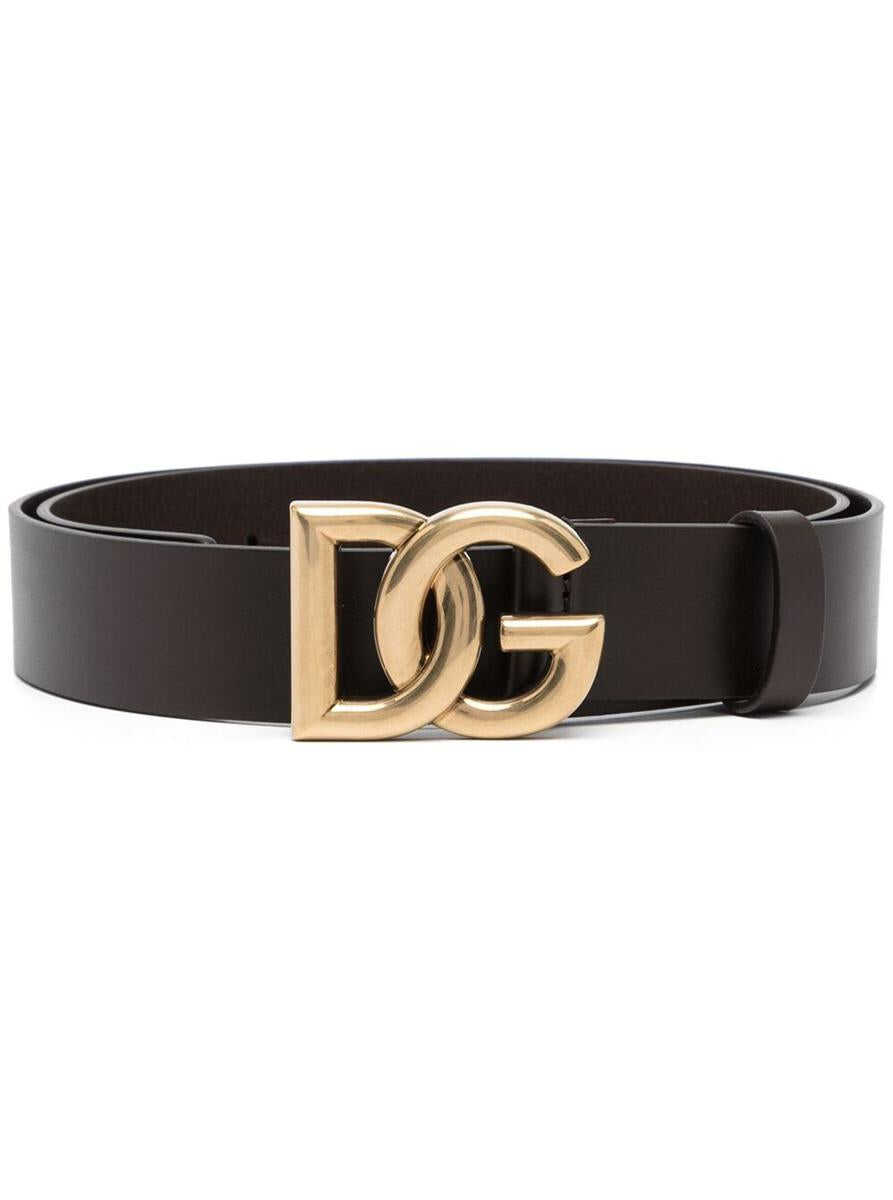 Dolce & Gabbana Brown Leather Belt with DG Buckle BROWN