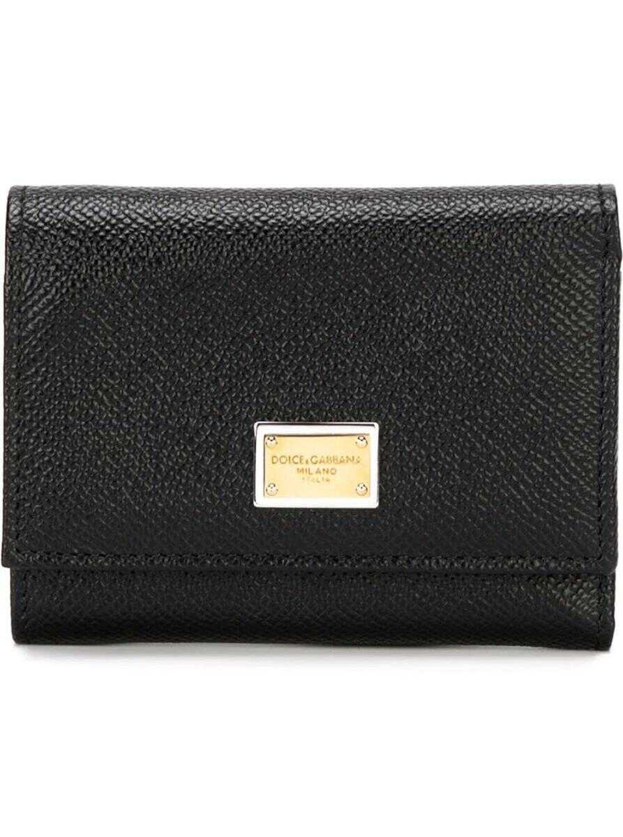 Dolce & Gabbana Black Leather Bifold Wallet with Logo Plate BLACK